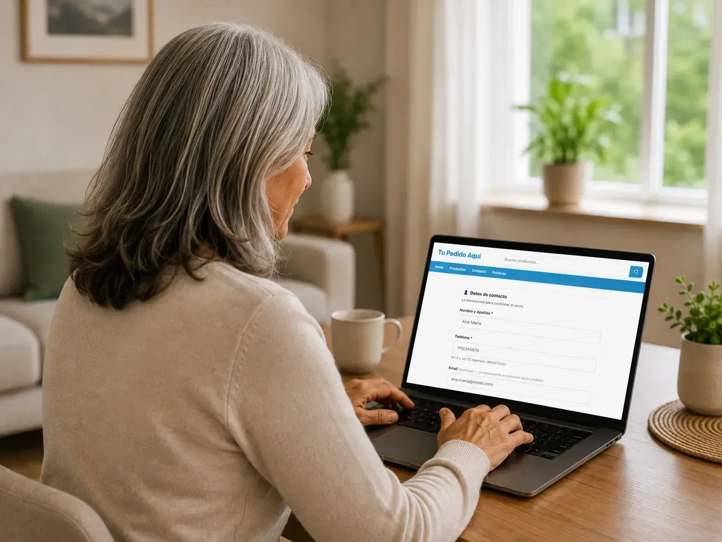 Persona completando el formulario en su computadora