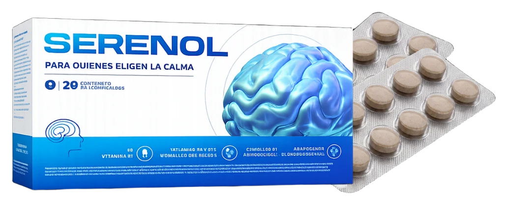 Caja de Serenol junto a dos blísteres de comprimidos