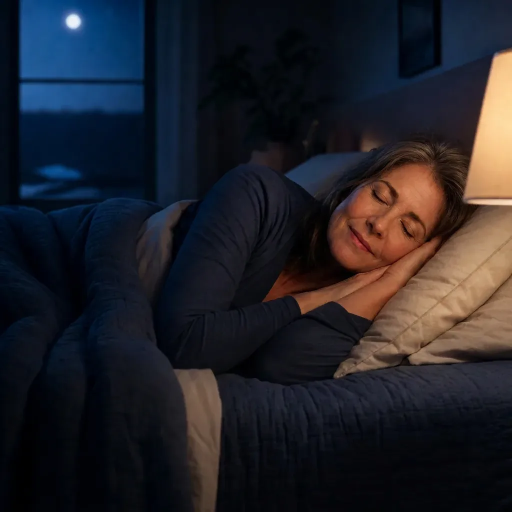 Mujer descansando plácidamente en una habitación nocturna